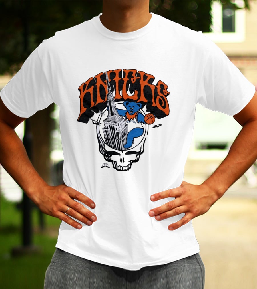 Knicks Grateful Dead Dancing Bear Empire State Building Skulls Basketball T-Shirt