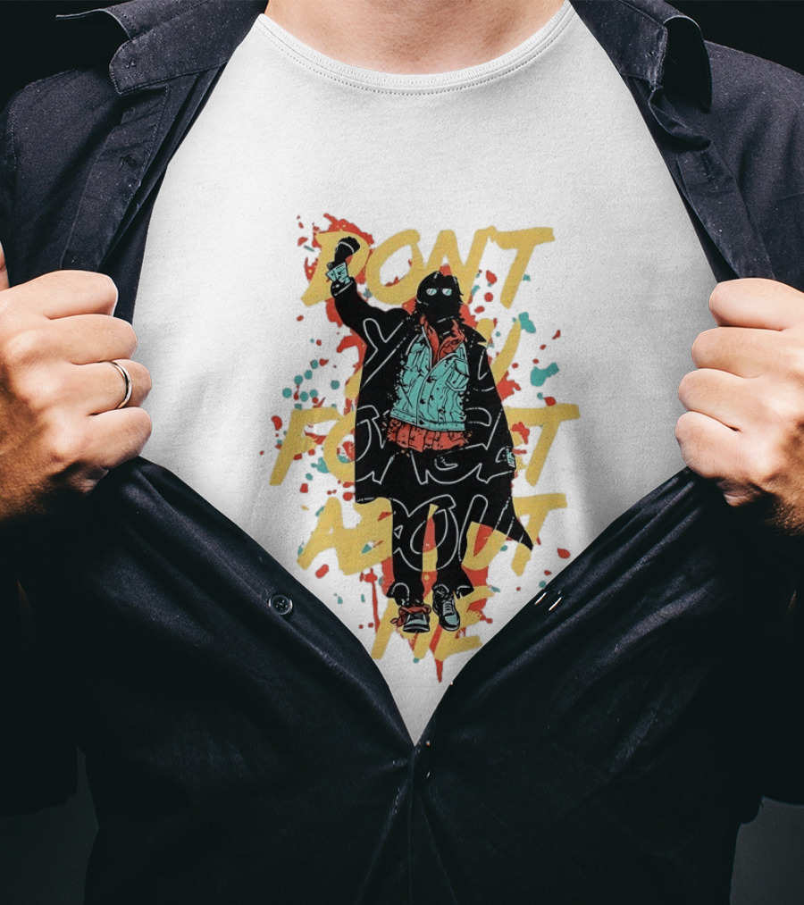 Don't Forget About Me Masked Figure Neon Paint Splatter T-Shirt