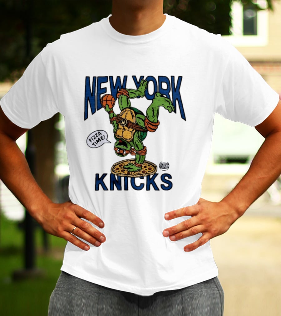New York Knicks Michelangelo TMNT Pizza Time Basketball Dunk T-Shirt