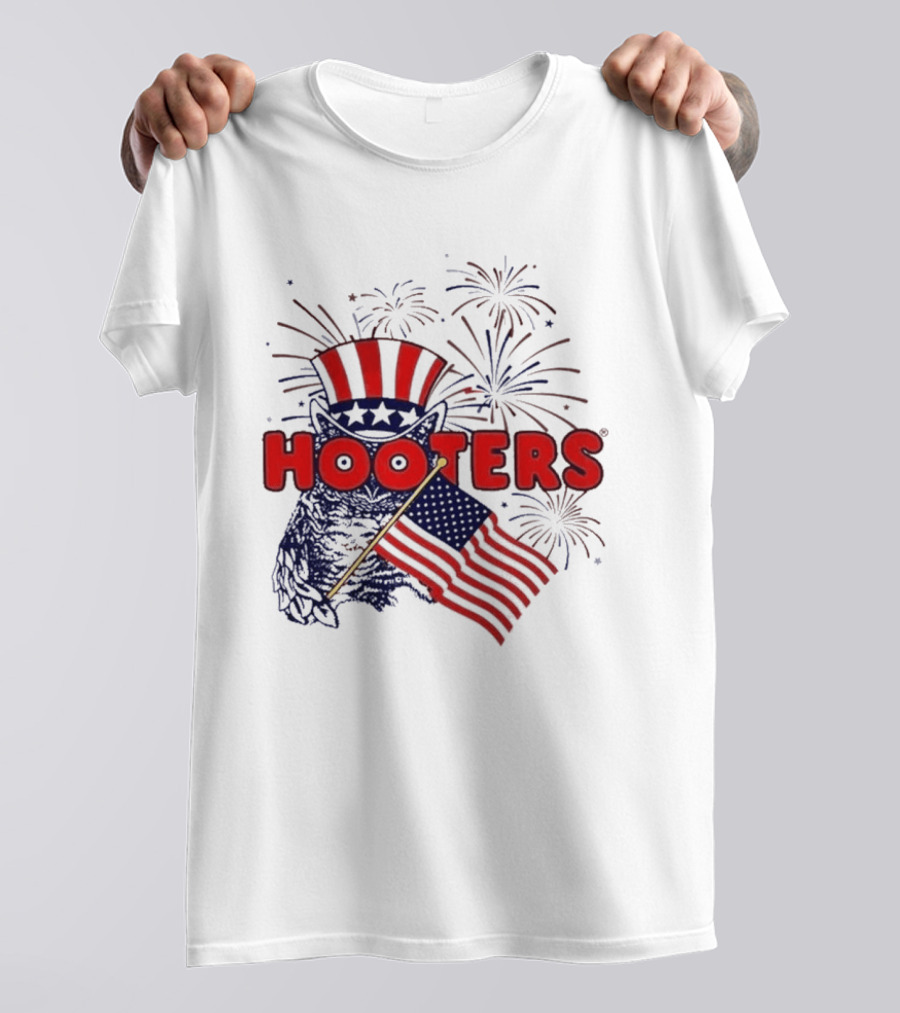 Hooters America Patriotic Owl Fireworks USA UPF 50+ T-Shirt