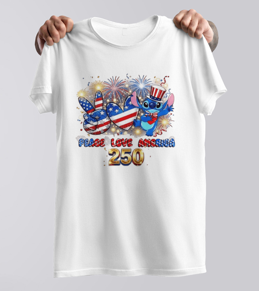 Peace Love America Stitch 250 4th Of July Celebration T-Shirt