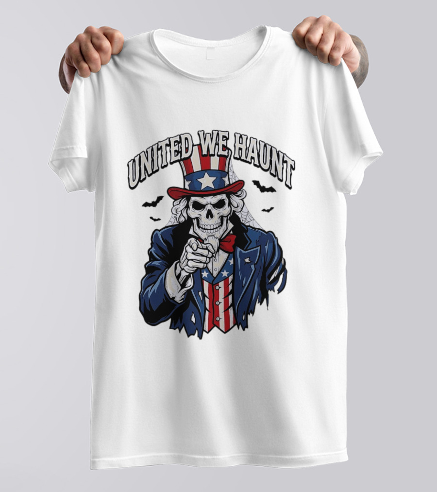 Uncle Sam Skeleton Pointing United We Haunt Halloween Bats T-Shirt