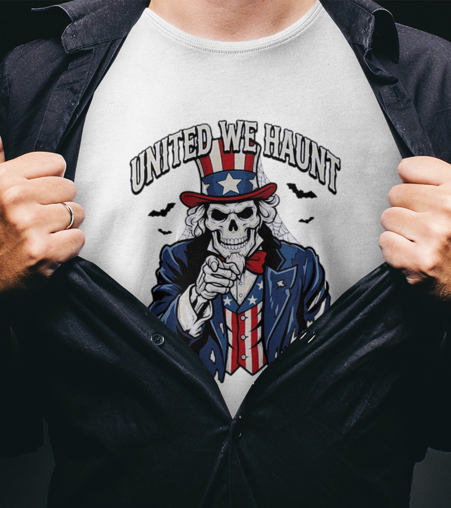 Uncle Sam Skeleton Pointing United We Haunt Halloween Bats T-Shirt