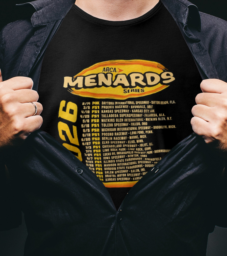 ARCA Menards Series 2026 Racing Schedule Calendar Featuring Key Race Dates And Locations T-Shirt