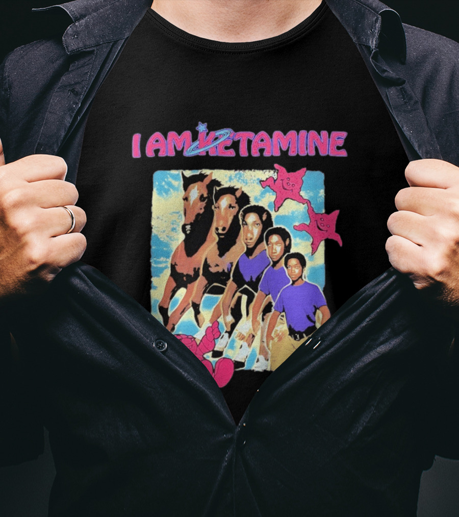 I AM KETAMINE Horse Morph Psychedelic Character Pink Stars T-Shirt