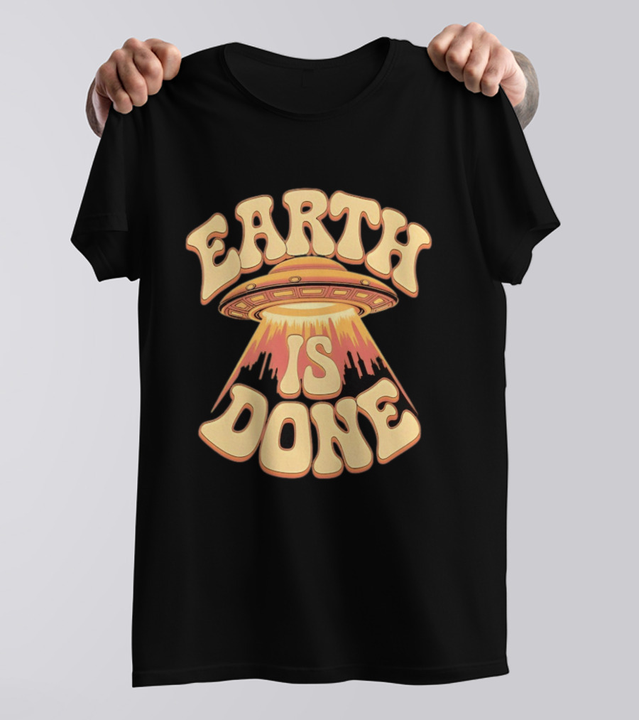 Earth Is Done UFO Spaceship Abducting City Skyline T-Shirt