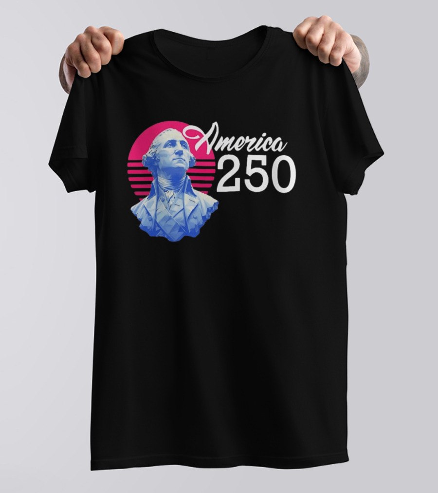 George Washington America 250 Synthwave Retro Bust T-Shirt