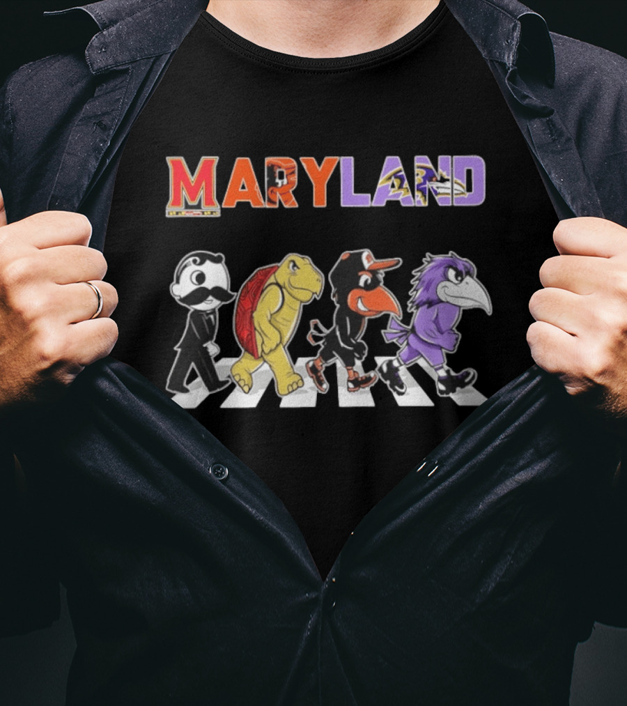 Maryland Baltimore Orioles Ravens Mascots Abbey Road Sports Characters T-Shirt