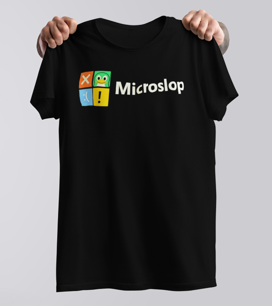 Microslop Parody Tux Penguin Windows Satire T-Shirt