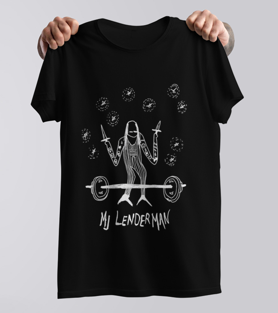 MJ Lenderman Barbell Weightlifting Holding Swords Fun Cartoon T-Shirt