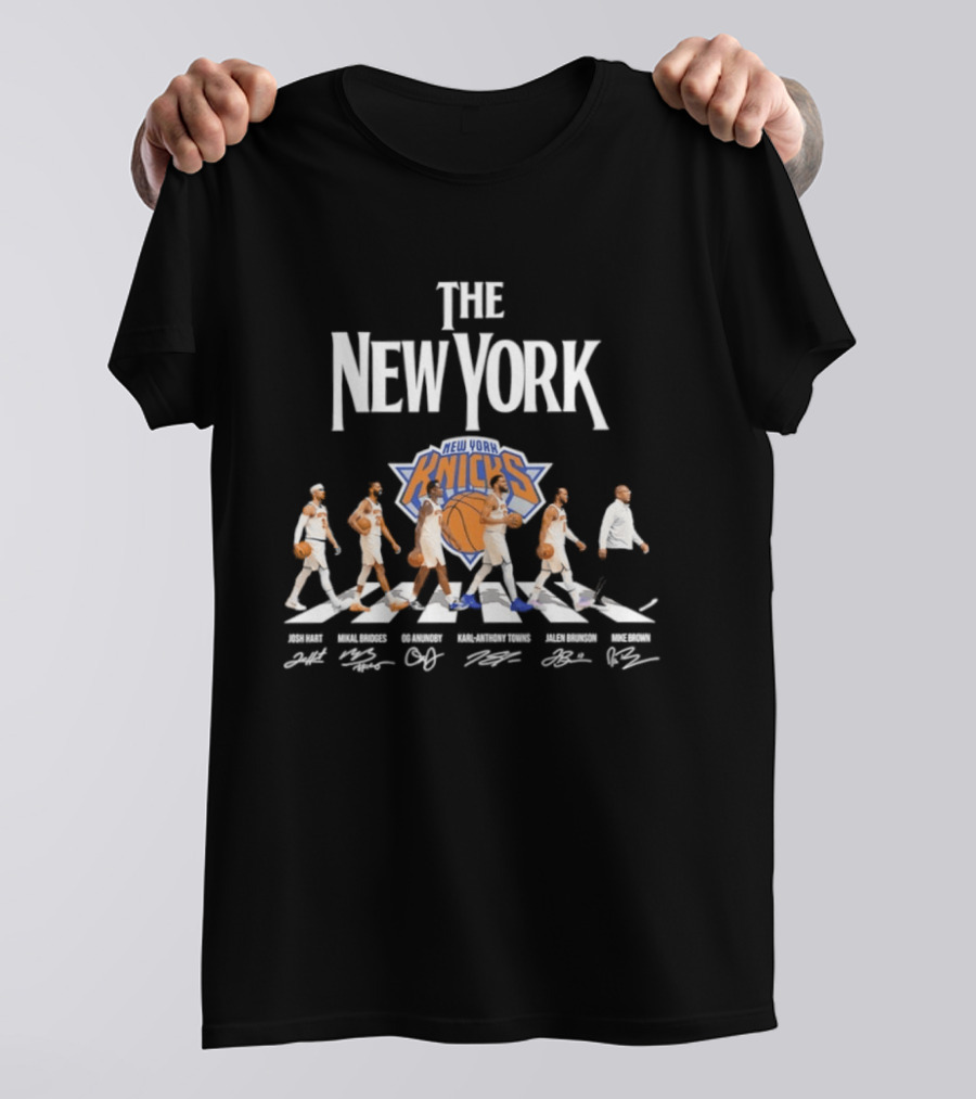The New York Knicks Josh Hart Mikal Bridges OG Anunoby Karl Anthony Towns Jalen Brunson Abbey Road Signatures T-Shirt