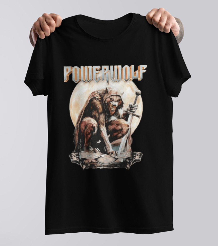 Powerwolf European Summer 2026 Heavy Metal Tour Werewolf Warrior Sword And Moon T-Shirt
