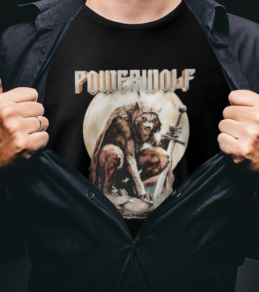 Powerwolf European Summer 2026 Heavy Metal Tour Werewolf Warrior Sword And Moon T-Shirt