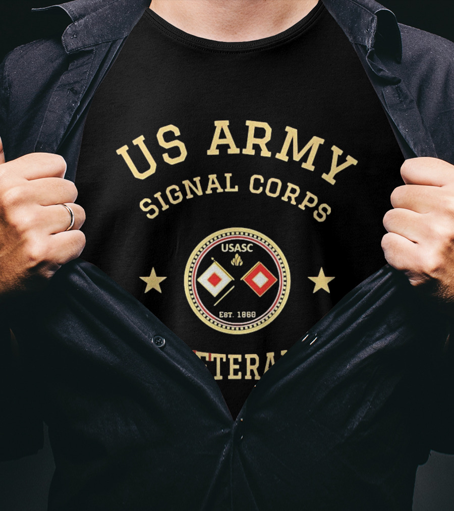 US Army Signal Corps Veteran USASC Est 1860 Semaphore Flags Insignia T-Shirt