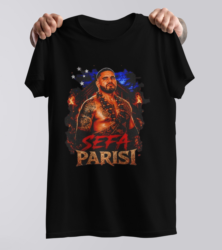 Sefa Parisi Samoan Wrestling Warrior With Tattoo And Tiki Torch T-Shirt