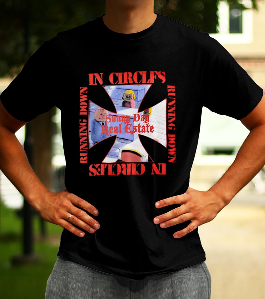 Sunny Day Real Estate In Circles Running Down Vibrant Cross Characters T-Shirt