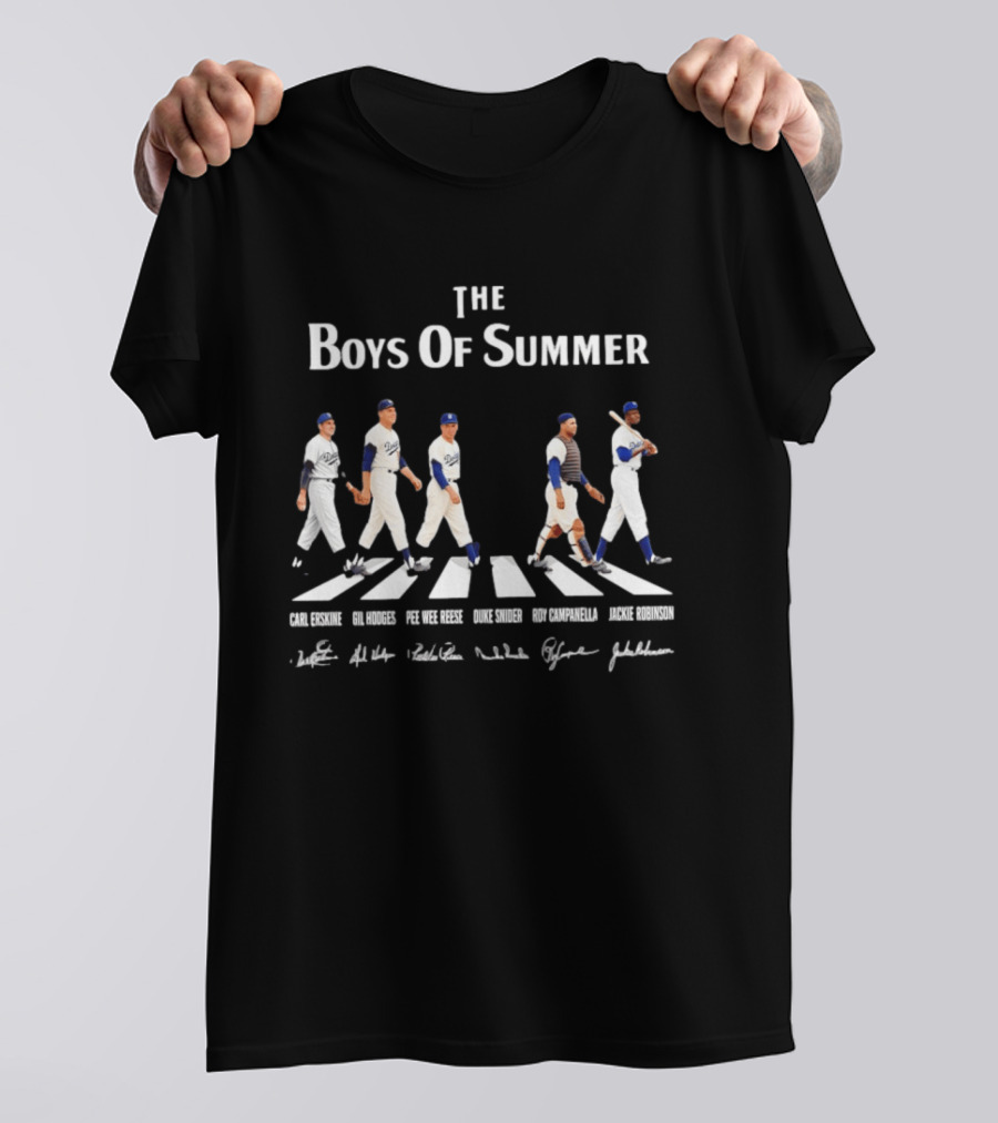 The Boys Of Summer Brooklyn Dodgers Carl Erskine Gil Hodges Pee Wee Reese Duke Snider Roy Campanella Jackie Robinson Abbey Road Signatures T-Shirt
