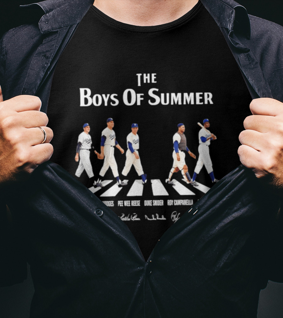 The Boys Of Summer Brooklyn Dodgers Carl Erskine Gil Hodges Pee Wee Reese Duke Snider Roy Campanella Jackie Robinson Abbey Road Signatures T-Shirt