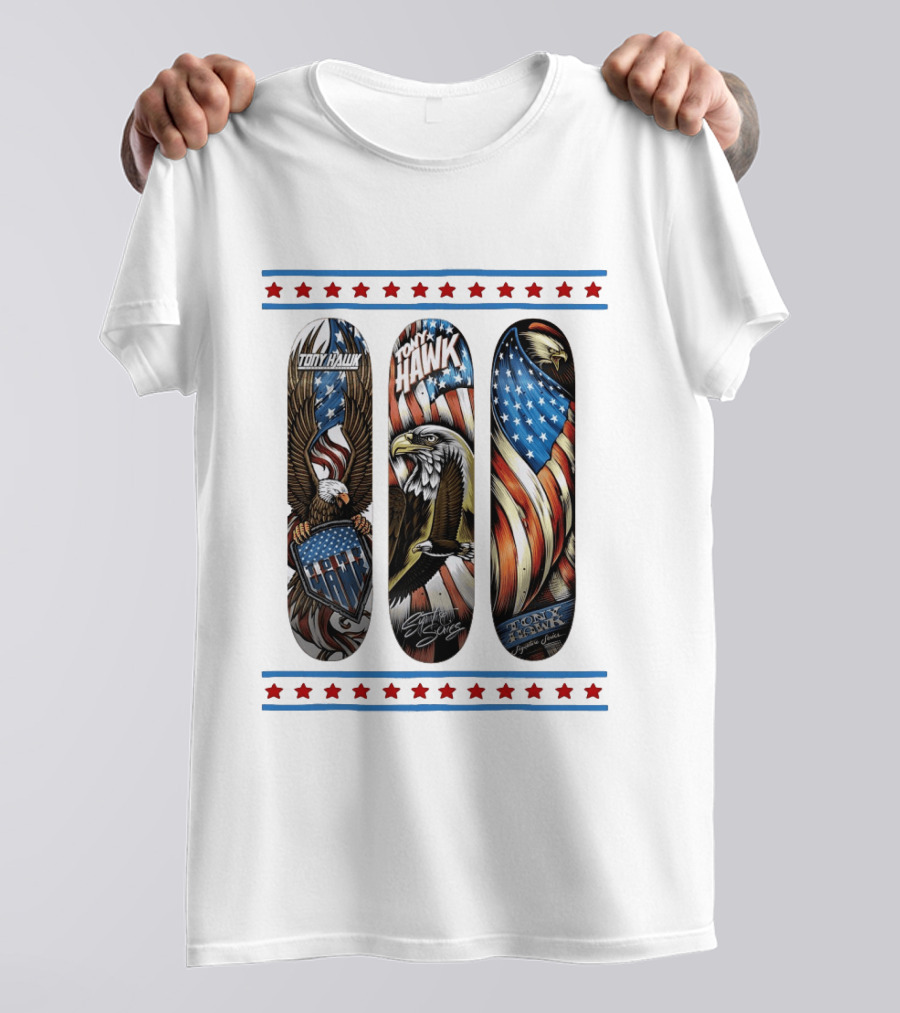 Tony Hawk Skateboard Eagle American Flag Stars Series T-Shirt