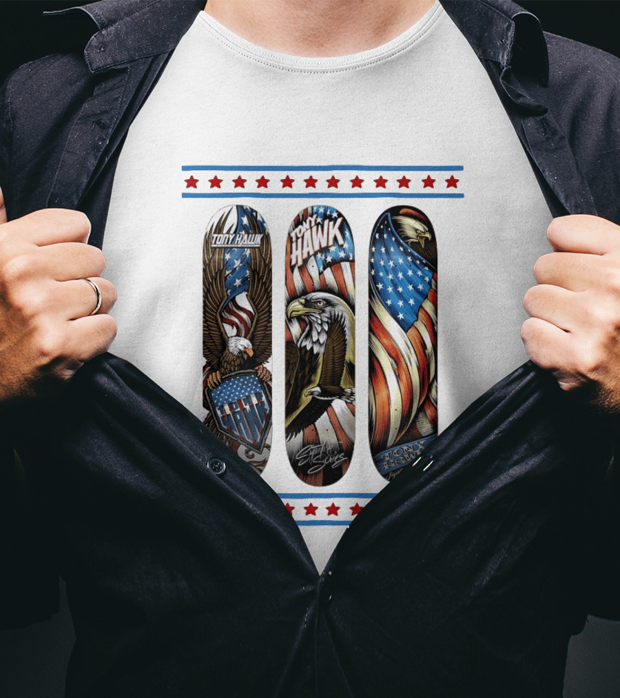 Tony Hawk Skateboard Eagle American Flag Stars Series T-Shirt