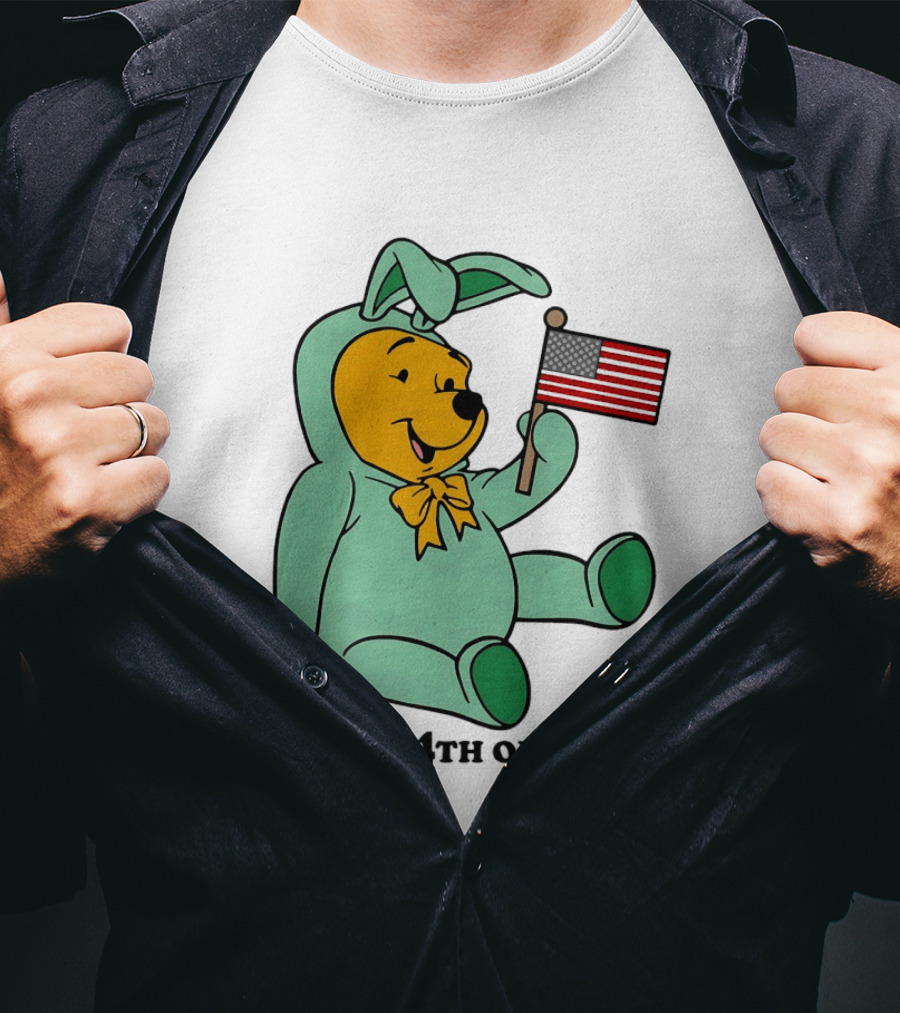 Winnie The Pooh Bunny Costume With Black American Flag And 4th Of July T-Shirt