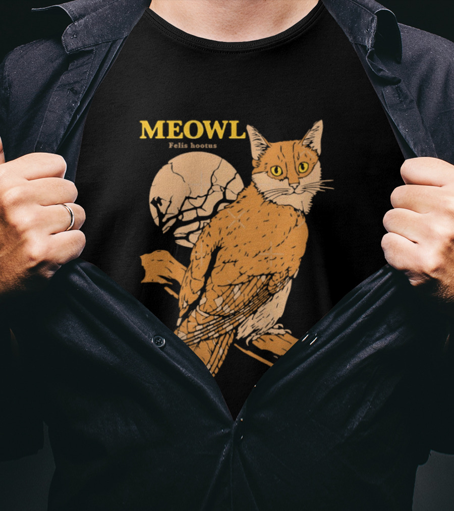 Meowl Felis Hootus Cat Owl Fusion With Moon T-Shirt