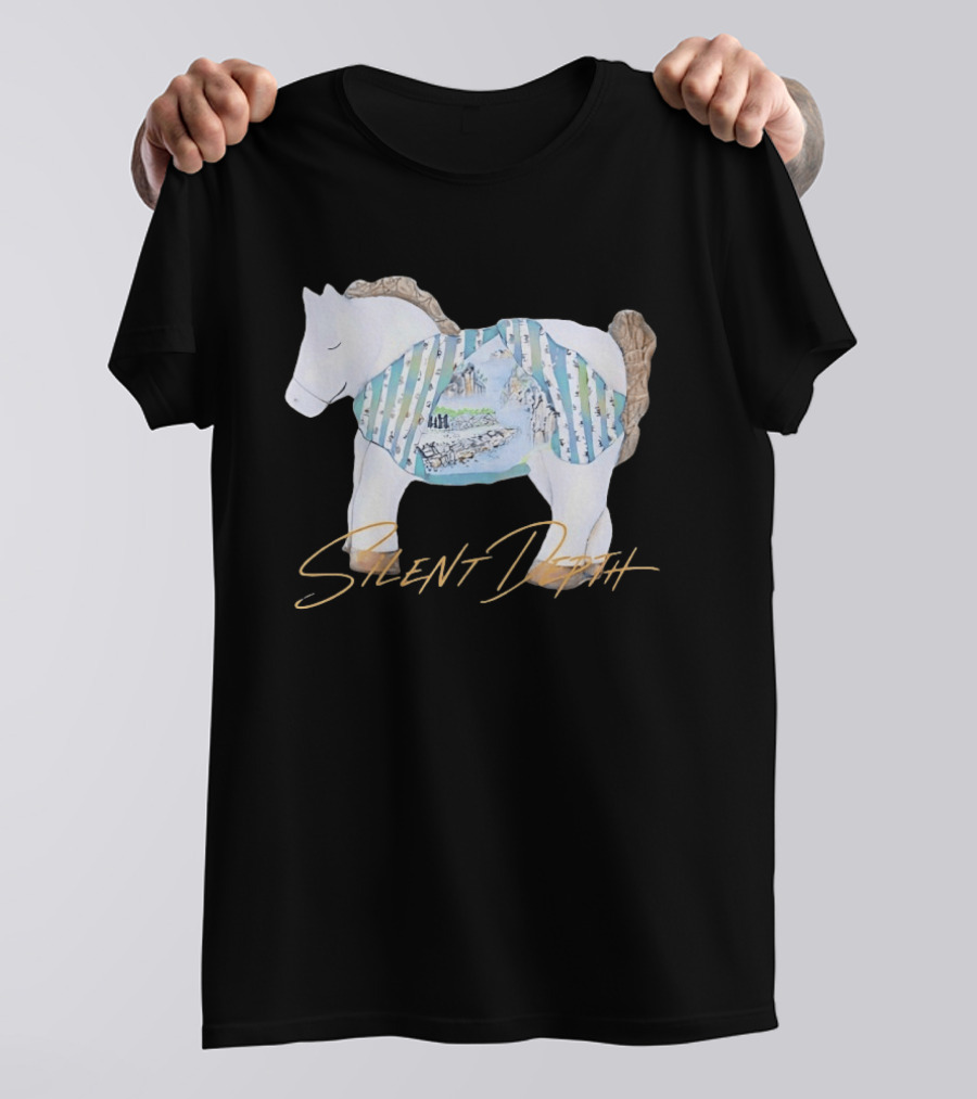 Silent Depth Horse Mountain Landscape Painted Body T-Shirt