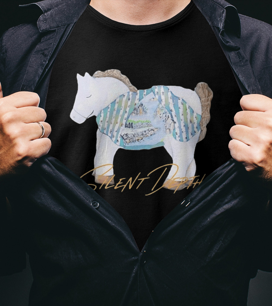 Silent Depth Horse Mountain Landscape Painted Body T-Shirt