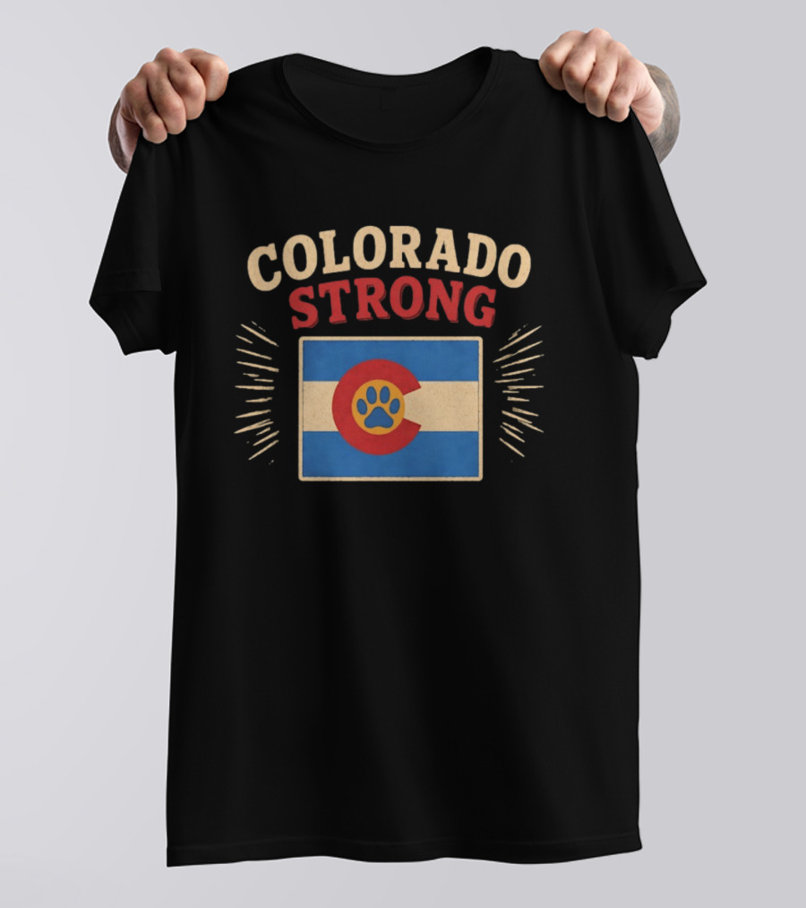 Colorado Strong Paw Print Colorado Flag Bold Letters T-Shirt