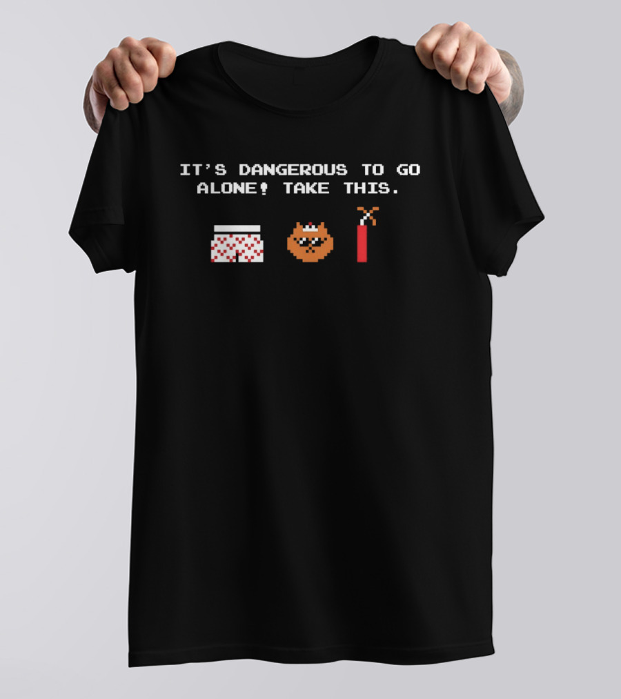 It's Dangerous To Go Alone Take This Pixel Boxers Cat Dynamite Zelda Retro Gaming T-Shirt