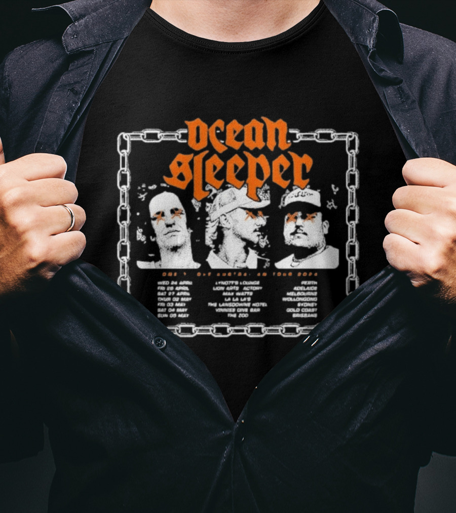Ocean Sleeper Lonely Love Australia Tour 2024 Band Members Chain Border T-Shirt