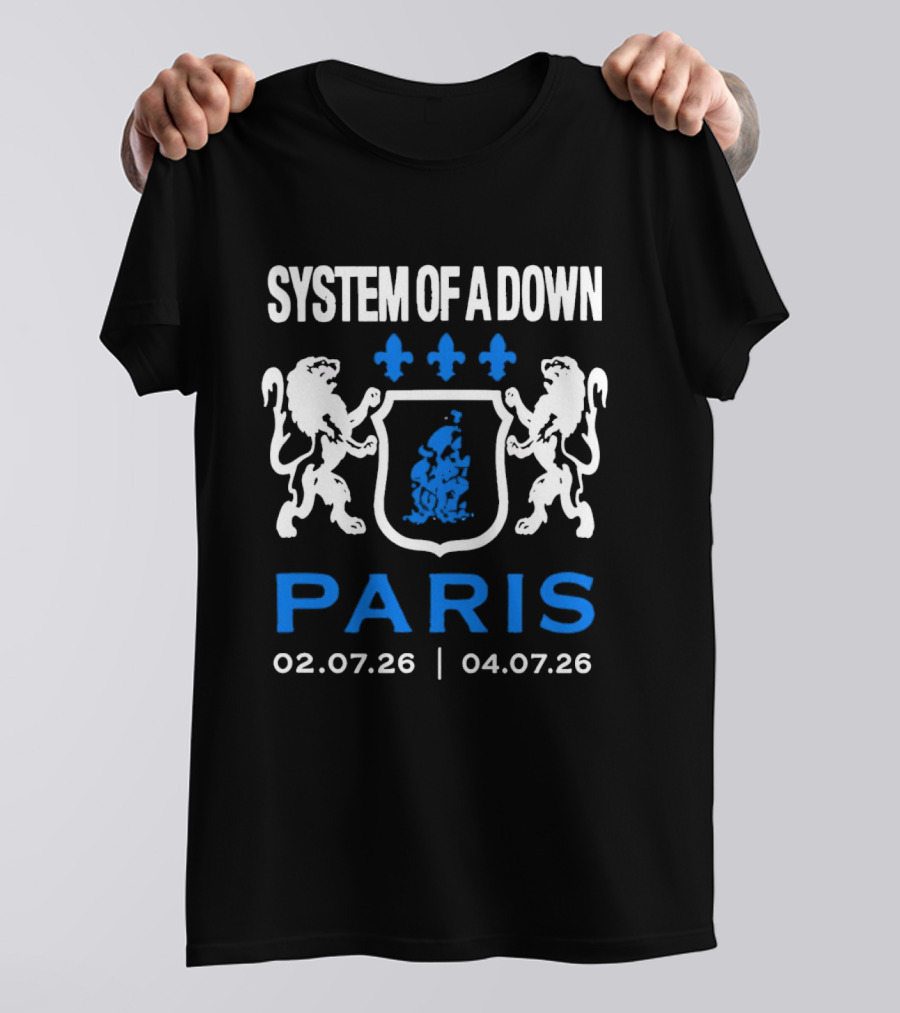 System Of A Down Paris Concert July 2026 Heraldic Crest Lions 02.07.26 04.07.26 T-Shirt