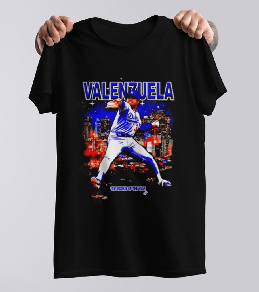 Fernando Valenzuela Dodgers 1981 Rookie Of The Year City Skyline T-Shirt