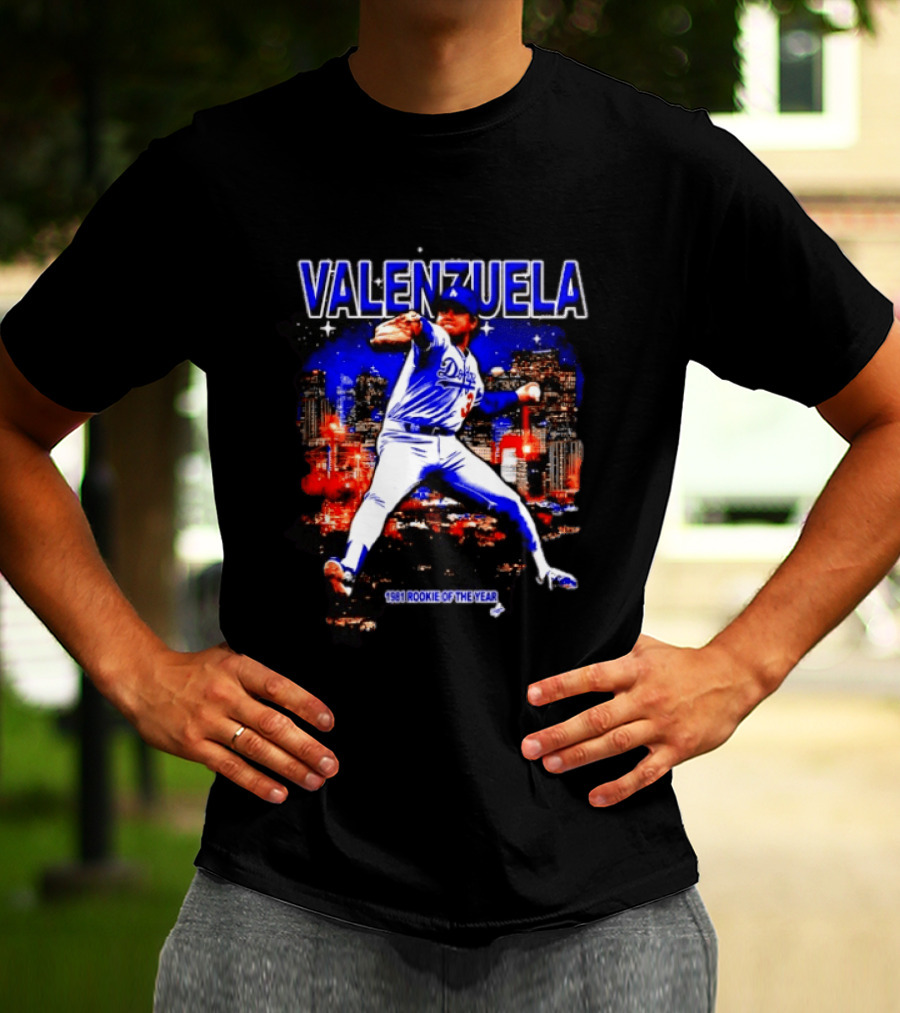 Fernando Valenzuela Dodgers 1981 Rookie Of The Year City Skyline T-Shirt