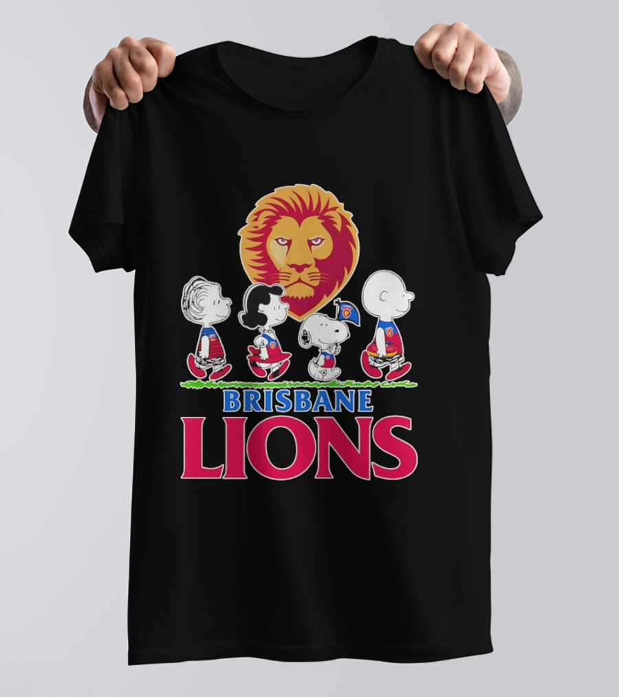 Brisbane Lions AFL Peanuts Snoopy Charlie Brown Lucy Schroeder T-Shirt
