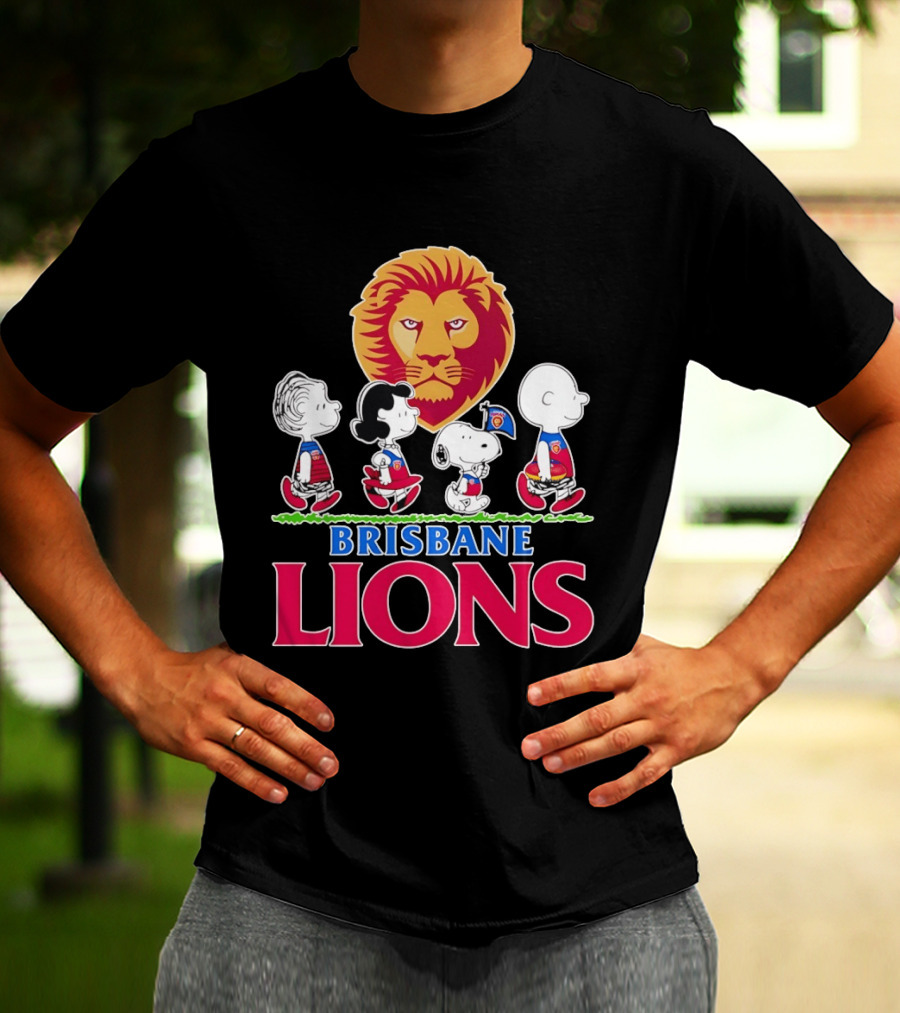 Brisbane Lions AFL Peanuts Snoopy Charlie Brown Lucy Schroeder T-Shirt