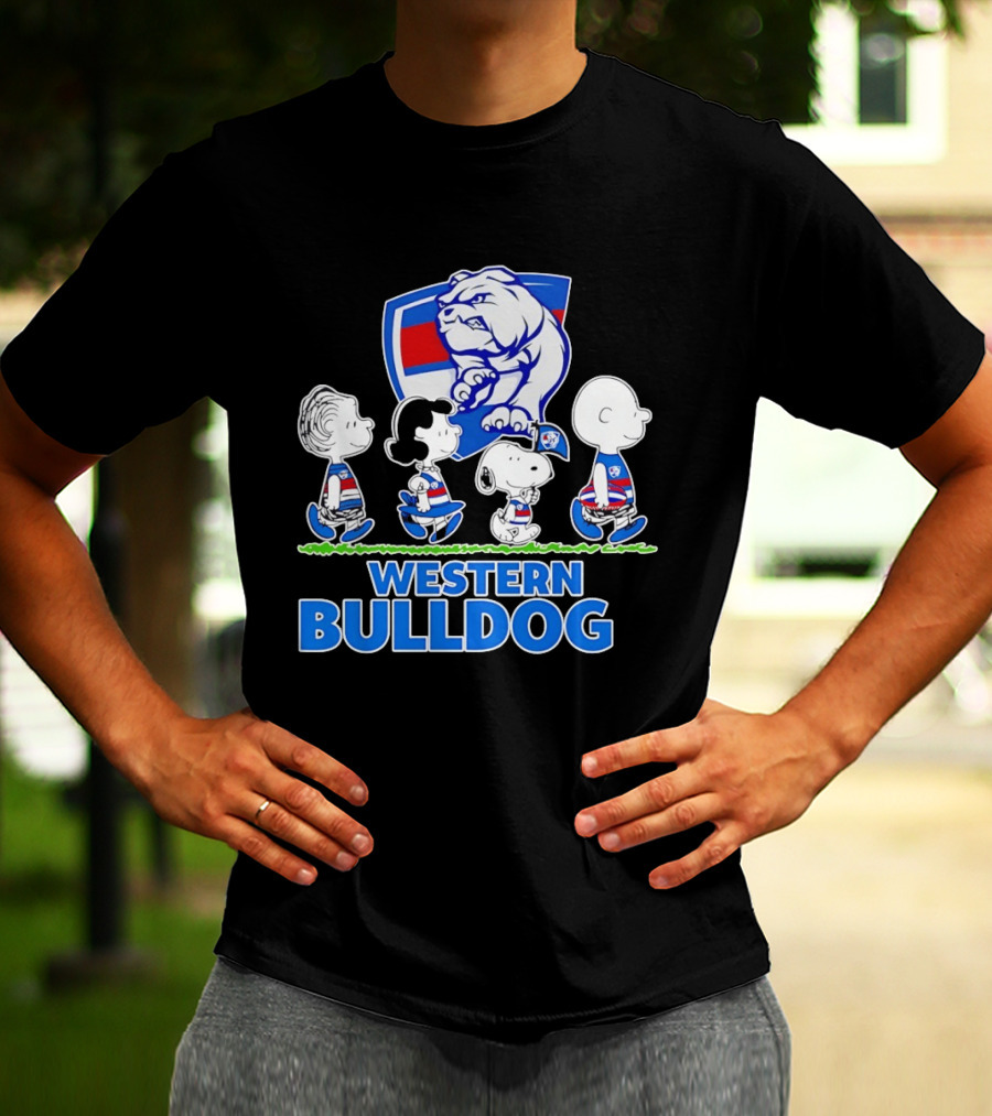 Peanuts Snoopy Charlie Brown Western Bulldogs AFL Team Lucy Schroeder T-Shirt