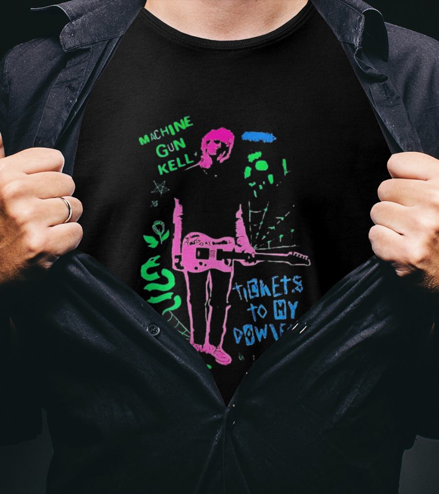 Machine Gun Kelly Skeleton Tickets To My Downfall Neon Pink Green Blue T-Shirt
