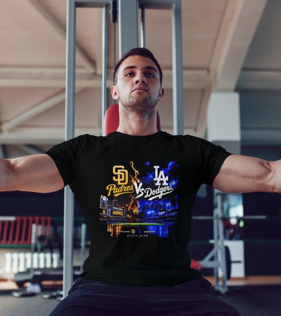 San Diego Padres Vs Los Angeles Dodgers Bleed Blue Petco Park Stadium Lightning T-Shirt