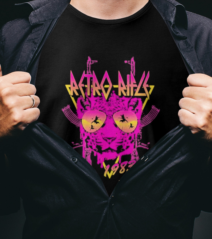 Retro Rifle 1983 Neon Skull Sunglasses Vintage Aesthetic T-Shirt