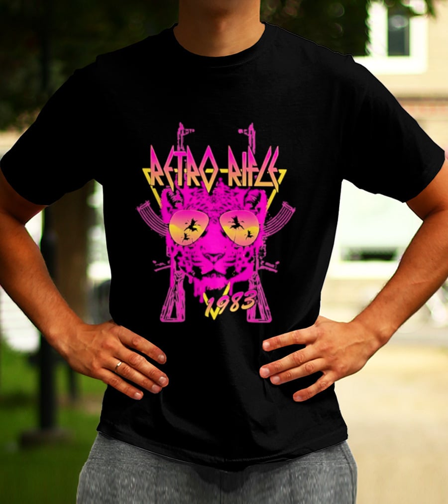 Retro Rifle 1983 Neon Skull Sunglasses Vintage Aesthetic T-Shirt