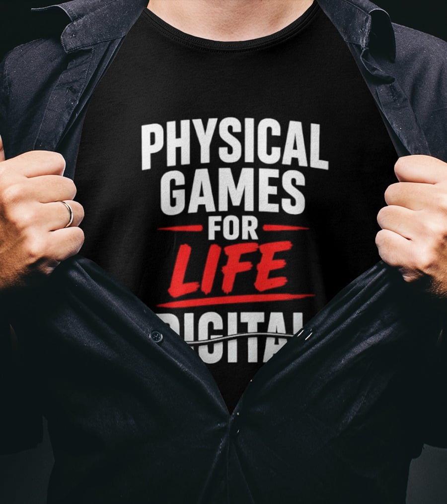 Physical Games For Life Digital Gaming Gamer Humor Plug Cable T-Shirt