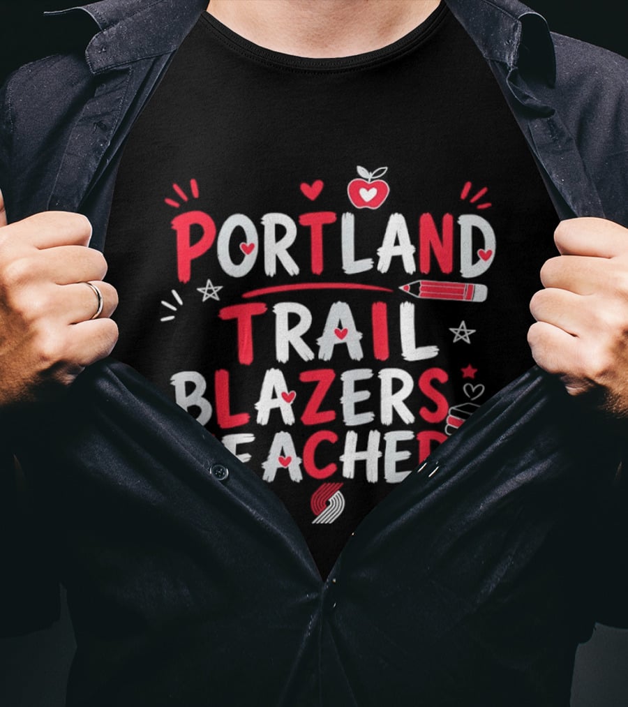 Portland Trail Blazers Teacher Heart Pencil Books T-Shirt
