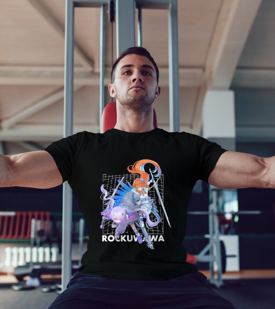 Rockuwawa Anime Warrior Girls Sword Katana Grid T-Shirt
