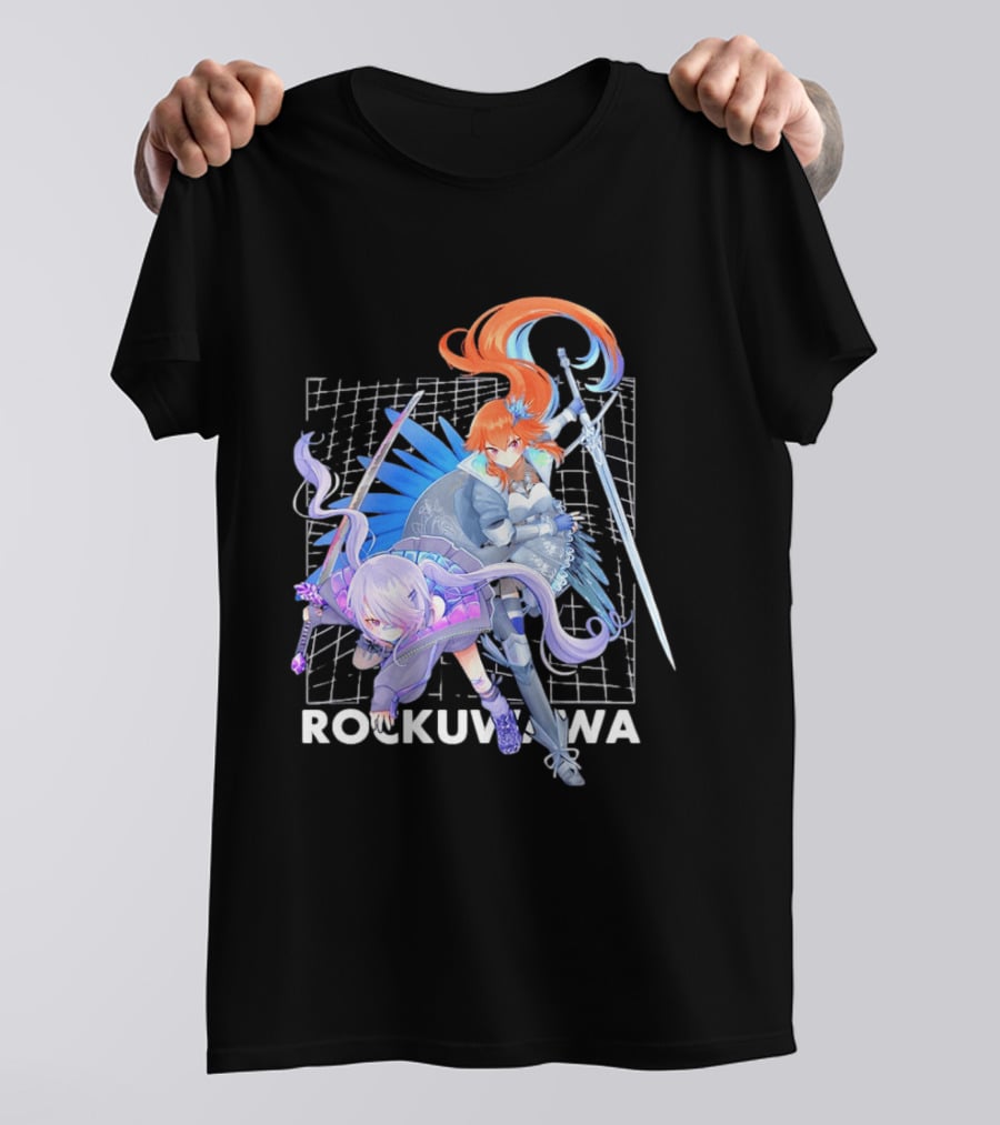 Rockuwawa Anime Warrior Girls Sword Katana Grid T-Shirt