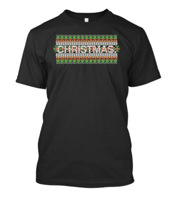 Santa And Cookie Christmas Ugly Sweater Pattern Holiday Festive Green Red T-Shirt