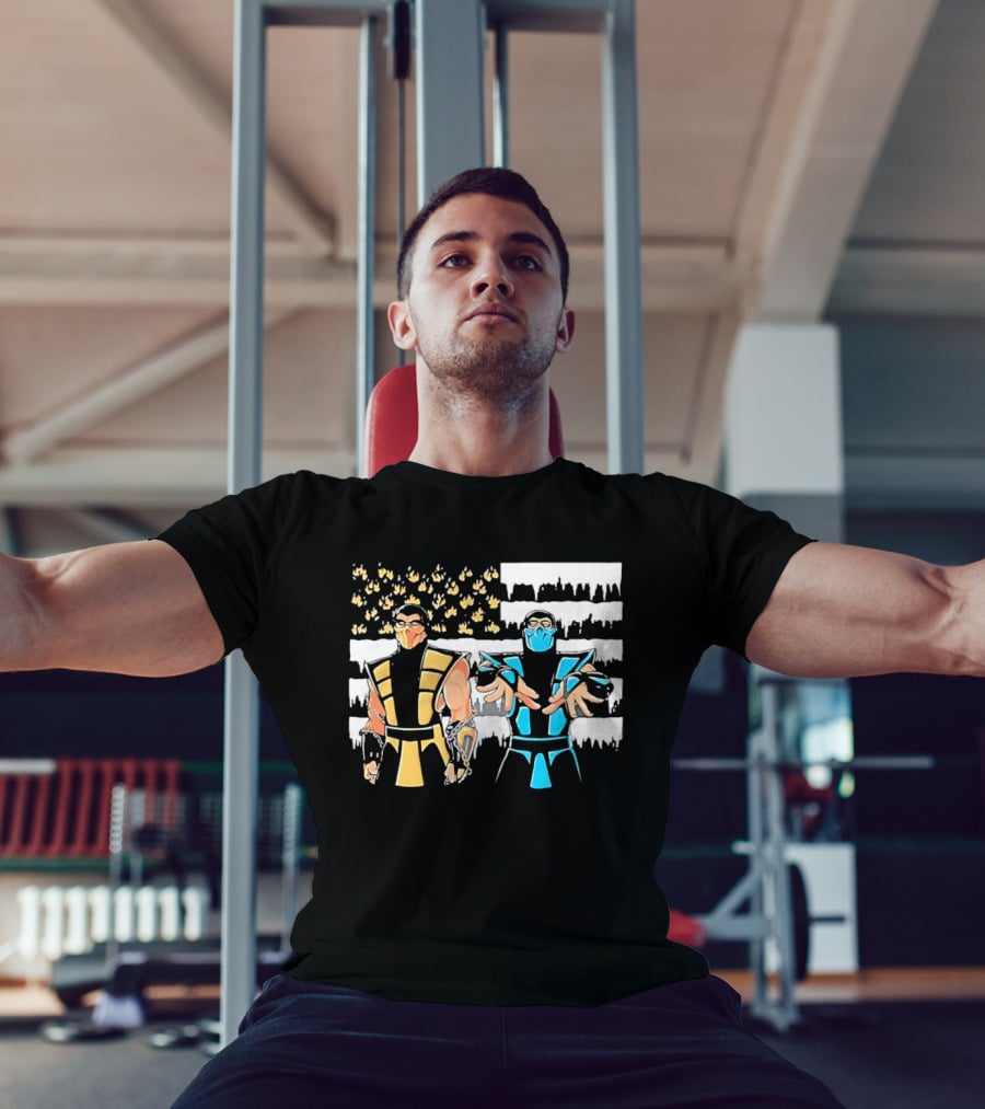 Mortal Kombat Scorpion Sub Zero Fire Ice American Flag T-Shirt