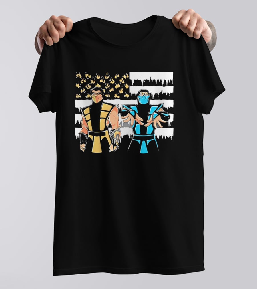 Mortal Kombat Scorpion Sub Zero Fire Ice American Flag T-Shirt