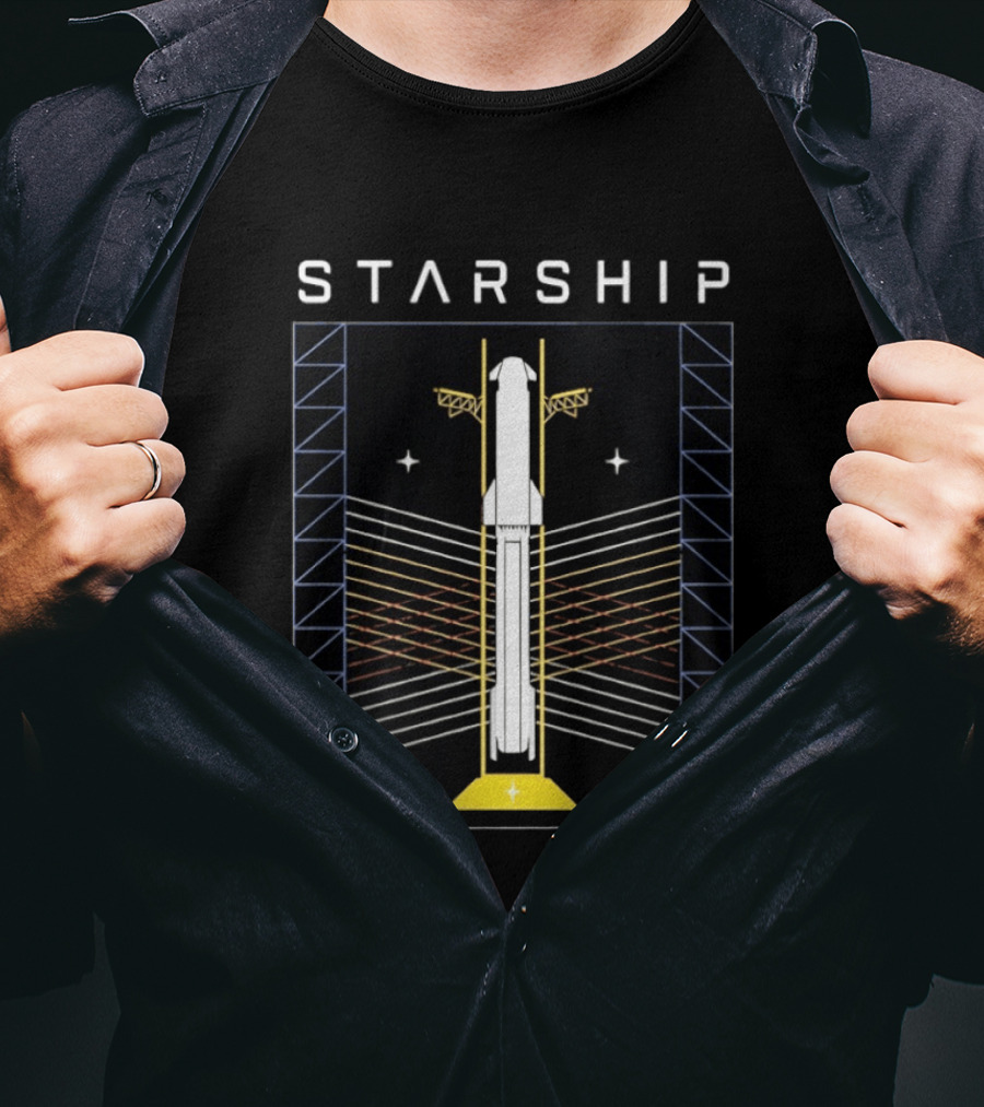 Starship V3 T2 Starbase TX Rocket Schematic Technical Diagram T-Shirt