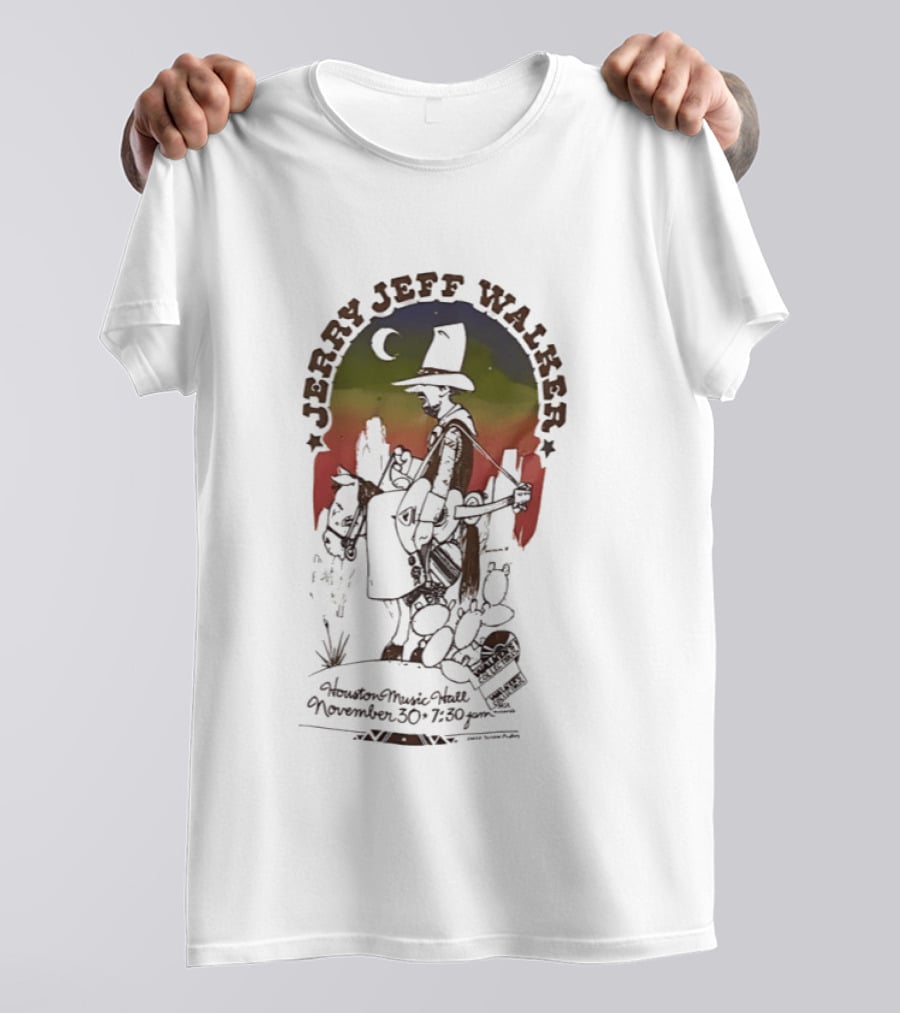 Jerry Jeff Walker Houston Music Hall November 30 7 30Pm Cowboy Guitar Art Vintage Sunset T-Shirt
